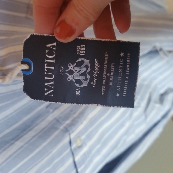 Nautica Twilt Mist Classic Fit Blue White Striped Casual Button Sz. XL Shirt NWT - Picture 6 of 14